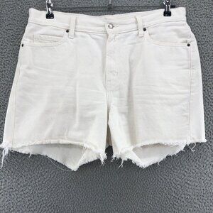 Old Navy Shorts Women 14 White High Rise Slouchy Straight Distressed Fray Denim